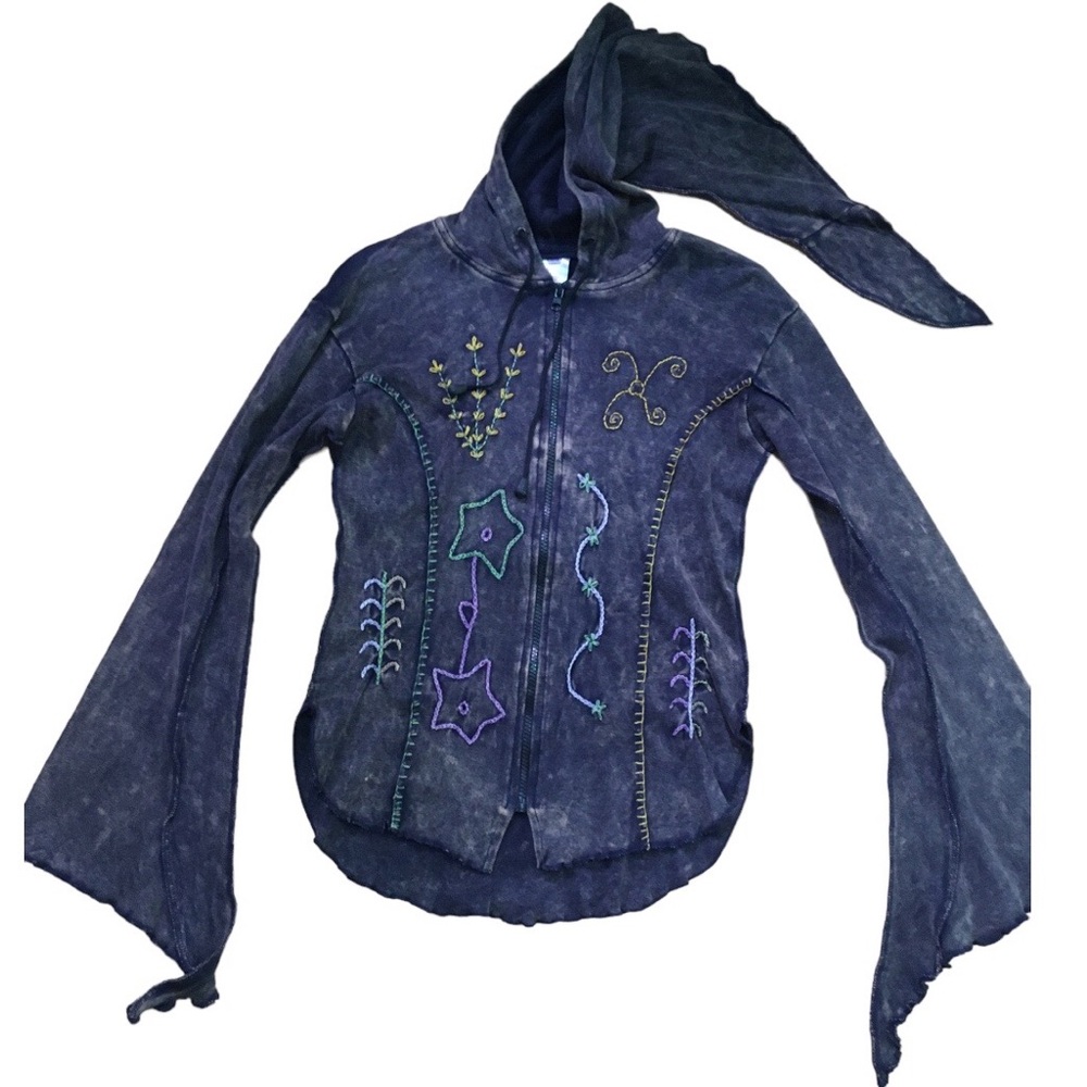 Embroidered Purple Women's Jacket Hippie Chic Fairy Sleeve Sweater
